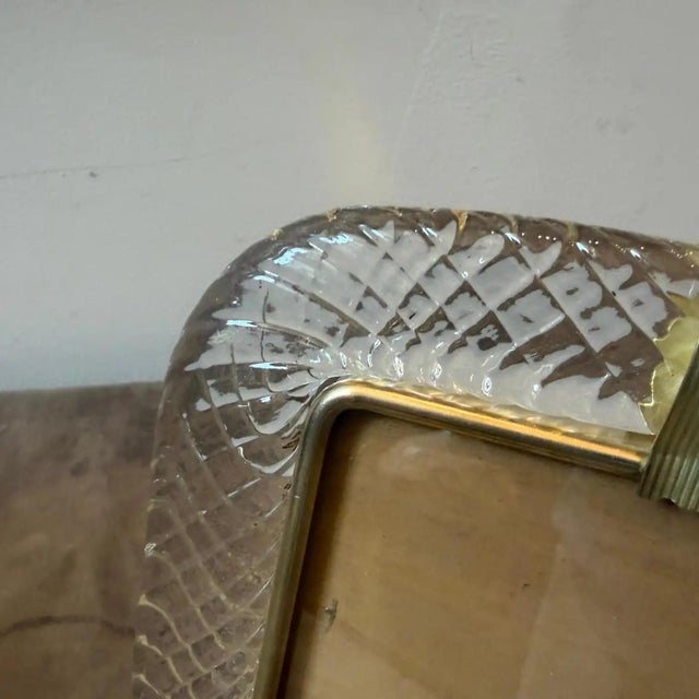 1990s Barovier Style Art Deco Murano Glass and Brass Horizontal Picture Frame For Sale - Image 9 of 12