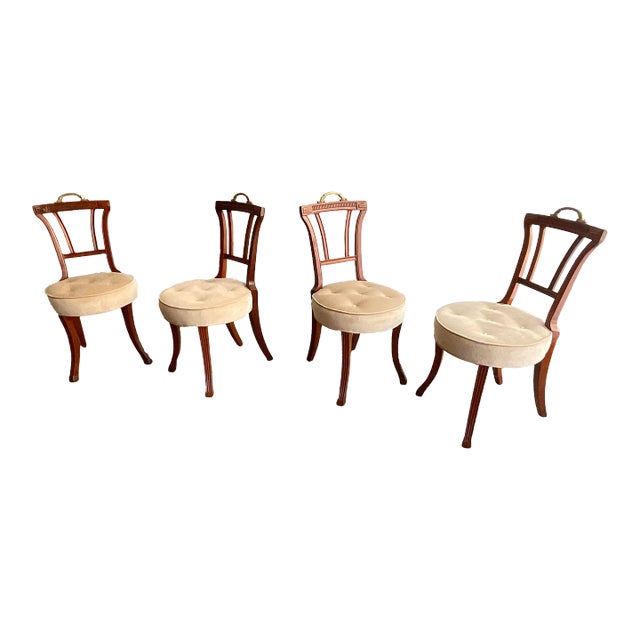Antique Set of Four Carved Mahogany Grosfeld House Dining Chairs, 1940s For Sale