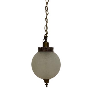 Vintage Victorian Style Crackled Glass Globe Light Pendant Fixture For Sale