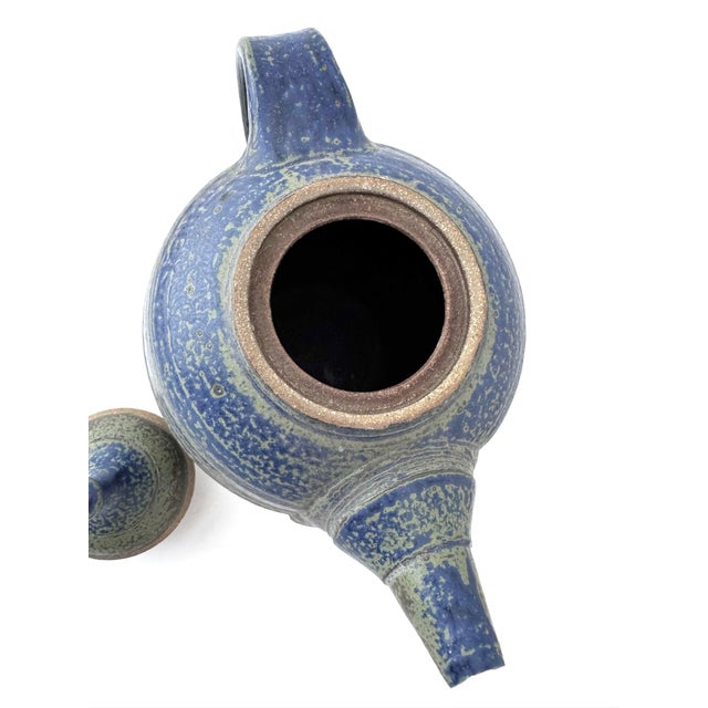 Mid 20th Century Vintage Blue Stoneware Pottery Teapot, Signed For Sale - Image 5 of 11