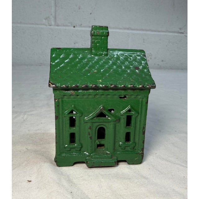 American Share Antique 1927 Cast Iron Green House Still Coin Bank by Andy & Susan Moore For Sale - Image 3 of 9
