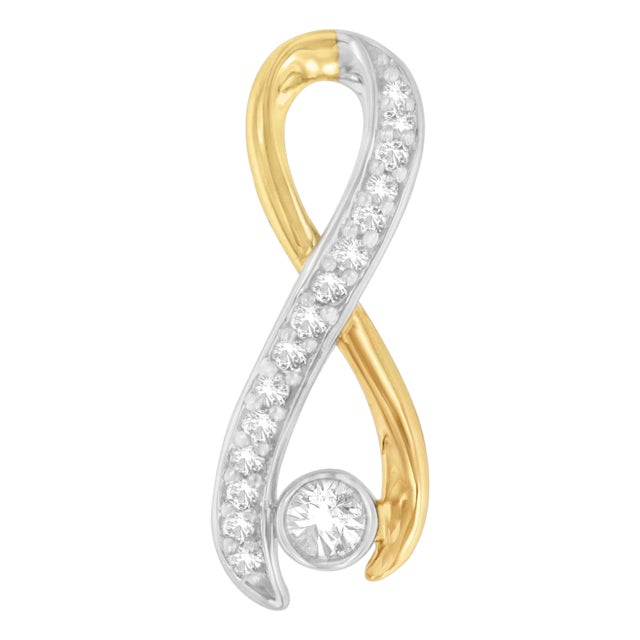 10K Two-Tone Gold 1/5 cttw Diamond Radiant Ribbon Pendant Necklace (H-I, I1-I2) For Sale