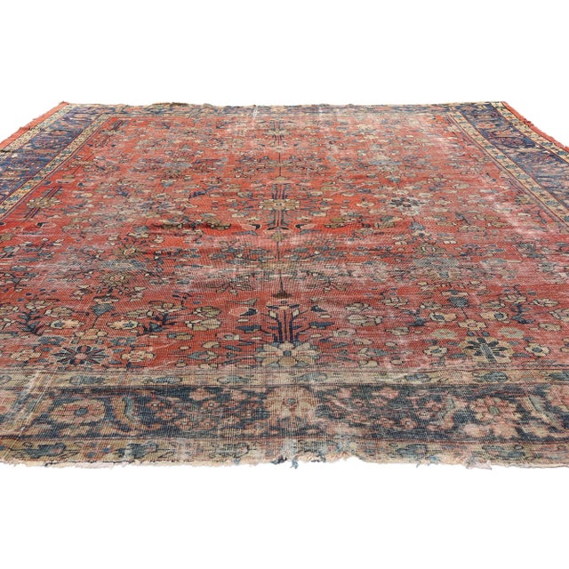 Rustic Late 19th Century Persian Mahal Rug - 09'10 X 12'08 For Sale - Image 3 of 11