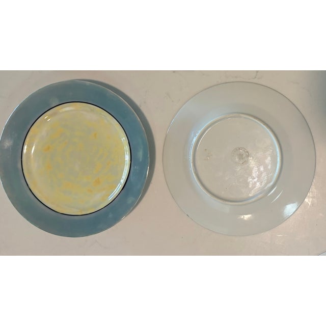 Early 20th Century Sky Blue and Yellow Chinoiserie Wall Plate Curation-Set of 9 For Sale - Image 5 of 8