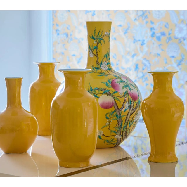 Chinese Famille Jaune Porcelain Bottle Vase With Nine Peach Motif For Sale In West Palm - Image 6 of 8