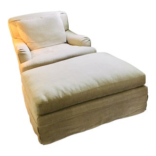 Belgian Classic Roll-Arm Chair & a Half Plus Ottoman For Sale