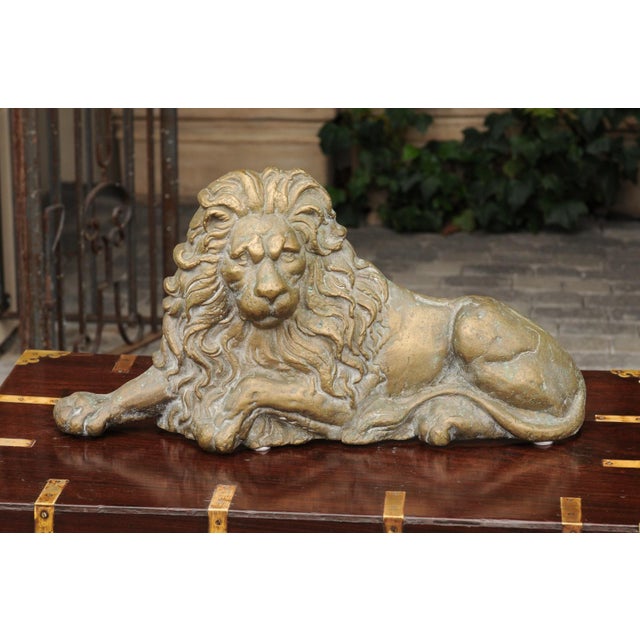 Late 19th Century English Brass Lion Sculpture from the Late 19th Century in Reclining Position For Sale - Image 5 of 12