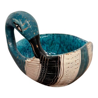 Mid Century Modern Swan Bird Italian Aldo Londi Bitossi Pottery Bowl For Sale