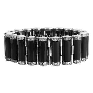 Miriam Salat Caterpillar Silver and Resin Noir Deco Bracelet With White Topaz For Sale
