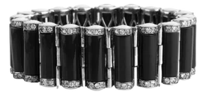 Miriam Salat Caterpillar Silver and Resin Noir Deco Bracelet With White Topaz