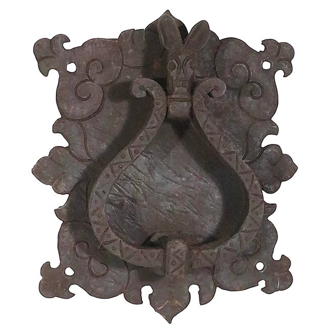 Exceptional hand forged Gothic iron door knocker circa 19th C probably European in origin. This example is in very fine,...
