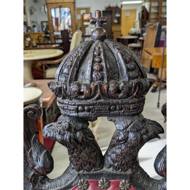 Antique Carved Heraldic Throne, Highback Chair For Sale In Atlanta - Image 6 of 13