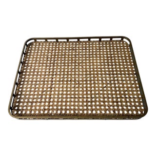 Christian Dior Style Lucite and Vienna Straw Italian Tray For Sale