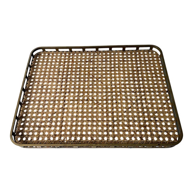 Christian Dior Style Lucite and Vienna Straw Italian Tray For Sale