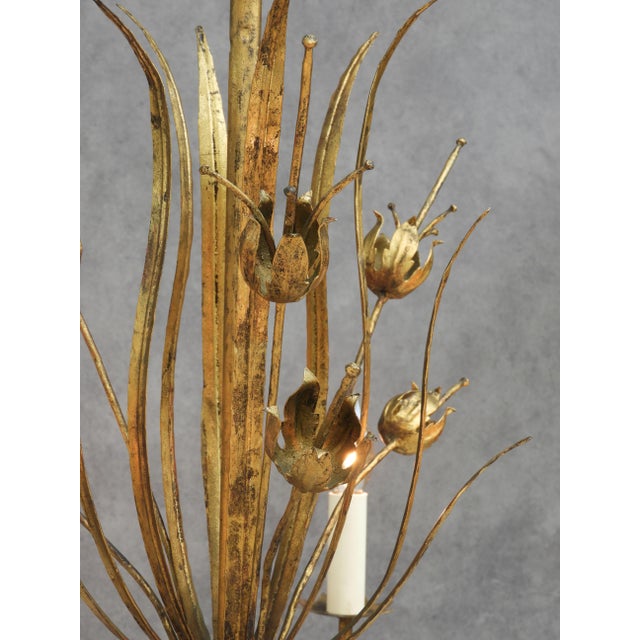 1950s Mid-Century Spanish Gilt Tôle Botanical Six-Light Chandelier, 1950s For Sale - Image 5 of 10