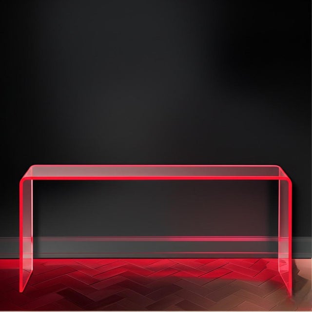 Art Deco Neon Pink Lucite Console Table For Sale - Image 3 of 9