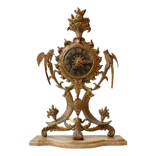 Antique French Mantel Clock in Gilt Brass and Marble, 19th Century For Sale
