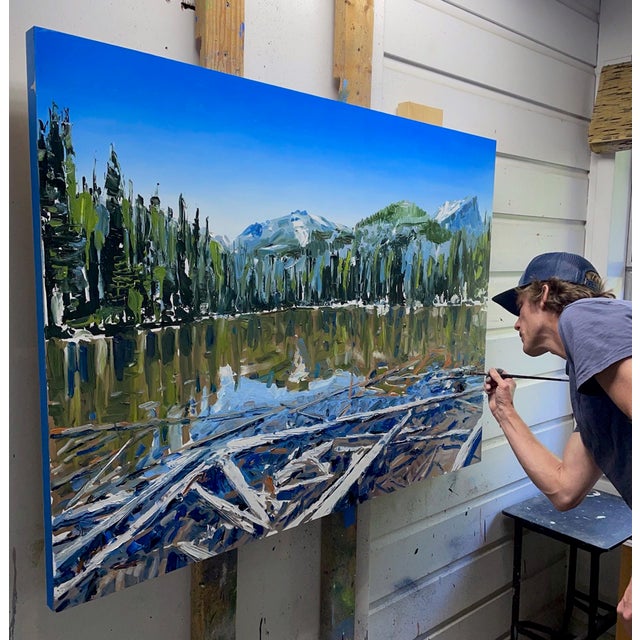Early 21st Century Nymph Lake, Rocky Mountain Park, CO by David Shingler | Oil on Board Landscape of a lake with mountains and trees. For Sale - Image 5 of 5