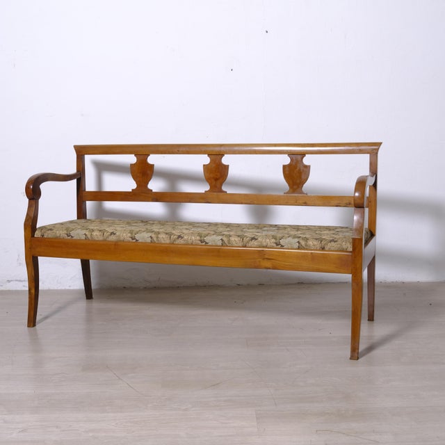 Directoire Walnut and Floral Fabric Bench, Italy, 1900s For Sale - Image 17 of 18