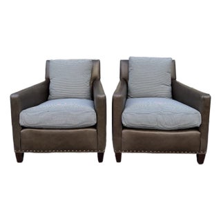 Lee Industries Leather Club Chairs - Pair With Nailhead Trim, Designer Style, Priced to Sell For Sale
