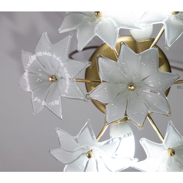 Set of 2 Vintage Murano Ceiling Light White Flowers, 1970s For Sale - Image 6 of 11