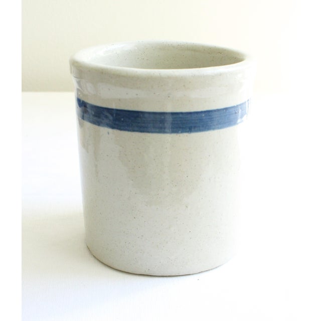 Pair of stoneware striped pottery utensil holders. Pitcher stamped makers mark Roseville U.S.A. Pitcher Dimensions: 3.5"D...