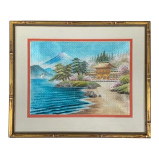 Vintage Japanese Landscape Silk Embroidery Textile Art For Sale