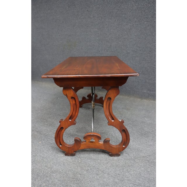 Spanish Colonial Revival Style Mahogany Desk With Iron Stretcher For Sale In Philadelphia - Image 6 of 13