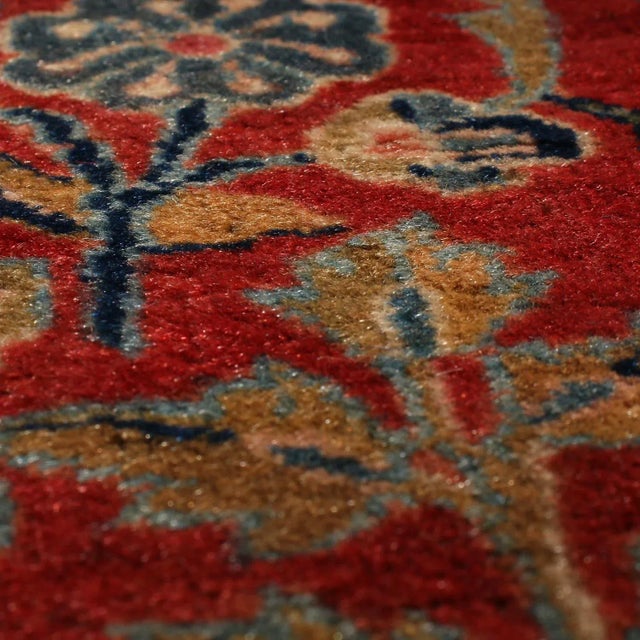 Antique Kashan Traditional Red and Navy Blue Wool Persian Rug For Sale - Image 4 of 6