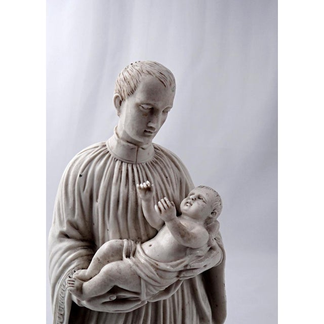 Cream Ceramic and Bisque Saint Anthony of Padua with the Child Jesus, 19th Century For Sale - Image 8 of 13