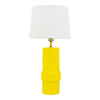 1970's Bright Yellow Cylindrical Ceramic Table Lamp For Sale