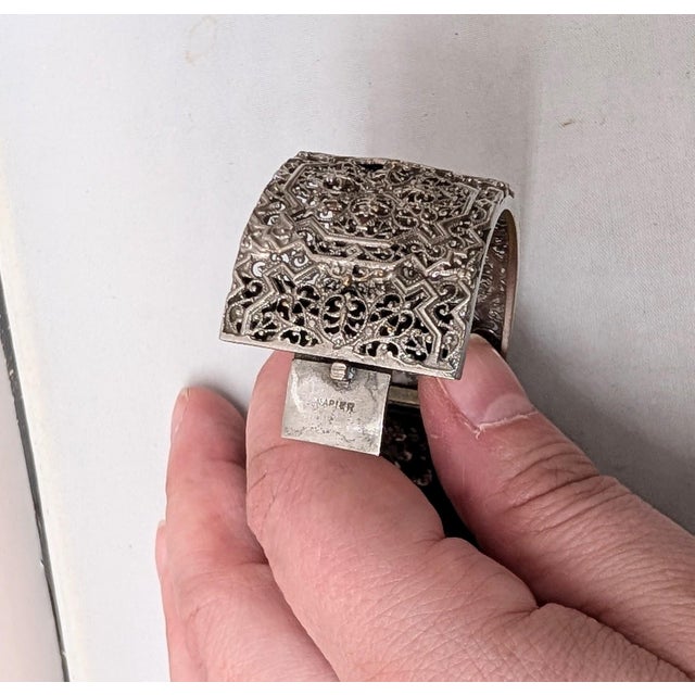 Vintage Art Deco Signed Napier Silvertone Filigree Cuff Bracelet For Sale - Image 9 of 13