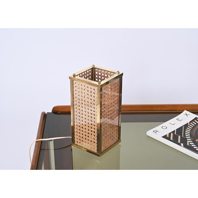 Mid-Century Table Lamp in Brass, Wicker and Giass, Italy, 1970s, Set of 2 For Sale - Image 15 of 18