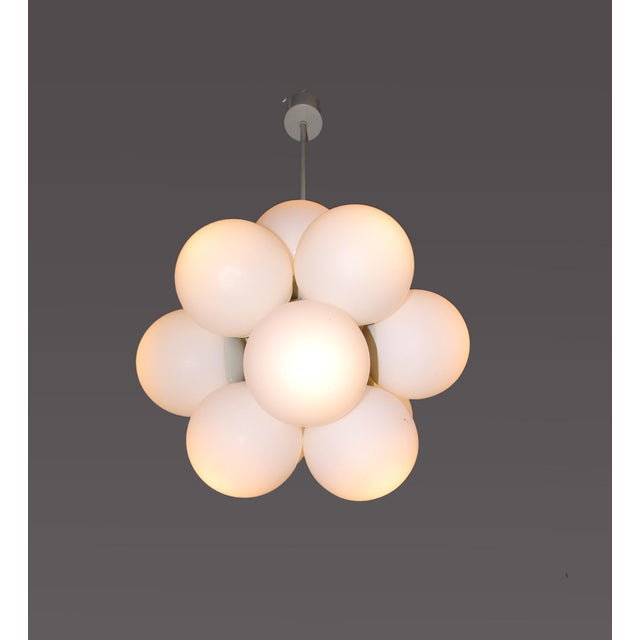 1960s German Metal and Opaline Glass Atomic Chandelier from Kaiser Idell/Kaiser Leuchten, 1960s For Sale - Image 5 of 13