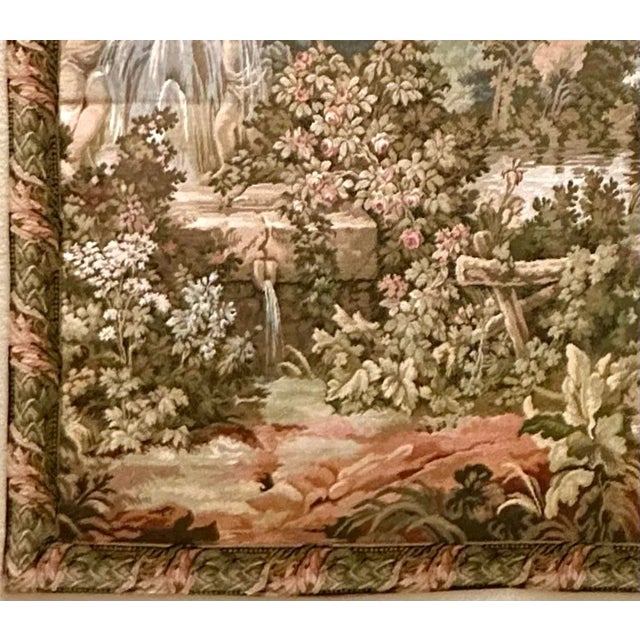 Mid 20th Century Wall Hanging Tapestry Vintage Victorian Angelic Garden Cherub Scene For Sale - Image 5 of 8
