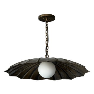 Handcrafted Black Antique Brass Finish Pendant Light, Unique Brass Ceiling Light, Milk Glass Globe, Vintage Home Decor For Sale