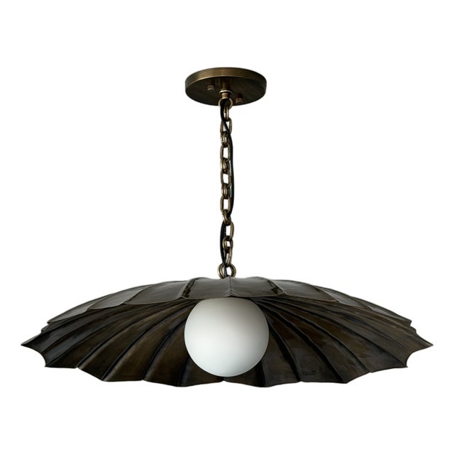 Handcrafted Black Antique Brass Finish Pendant Light, Unique Brass Ceiling Light, Milk Glass Globe, Vintage Home Decor For Sale