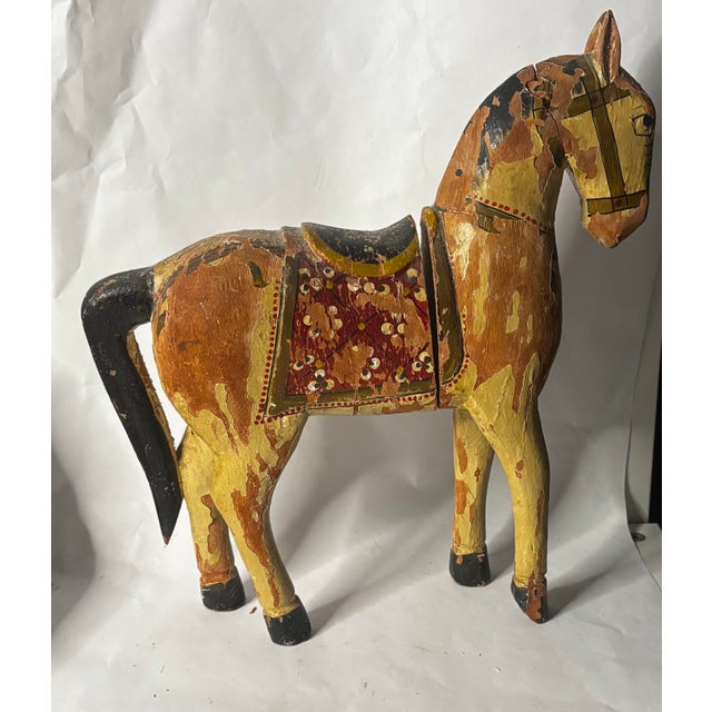 Late 19th–Early 20th Century Indian Polychrome Carved Wood Horse For Sale - Image 4 of 6