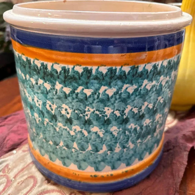 1920s Traditional Hand-Painted Ceramic Sicilian Big Salt Container From Patti For Sale - Image 4 of 8