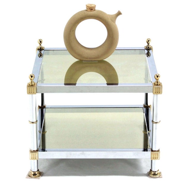 Pair of Chrome Brass and Smoked Glass Square End or Side Lamp Tables Stands Mint For Sale - Image 10 of 10