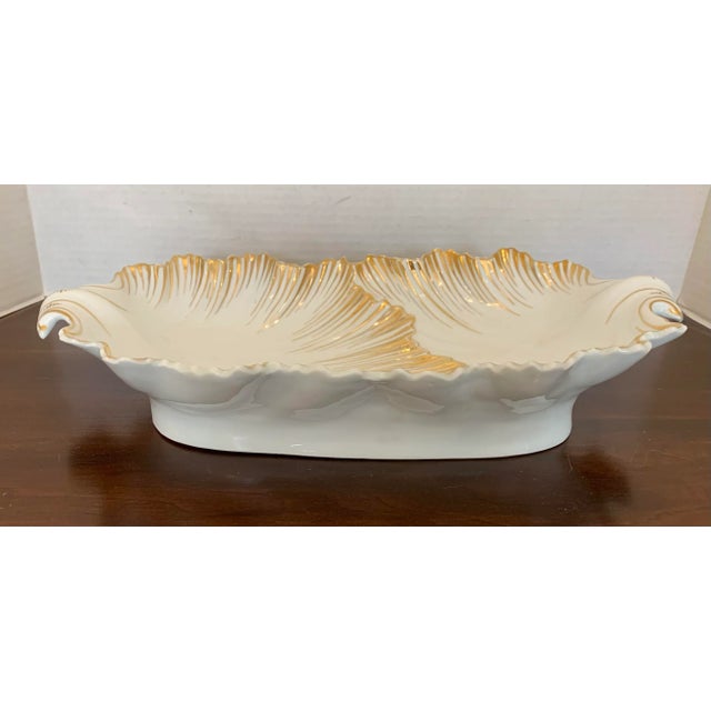 Victorian Antique Porcelain Shell Serving Dish 19th C. Gold Gilt For Sale - Image 3 of 12