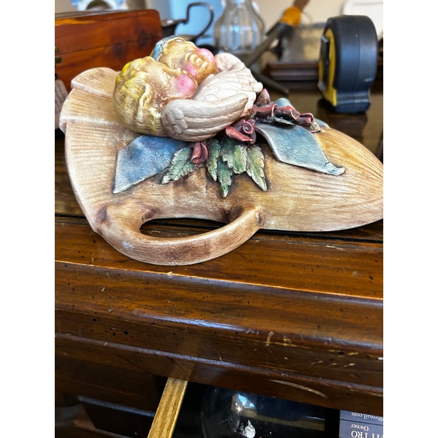 Late 19th Century Ornate Cherub and Roses Victorian -Style Ceramic Wall Planter For Sale - Image 5 of 6