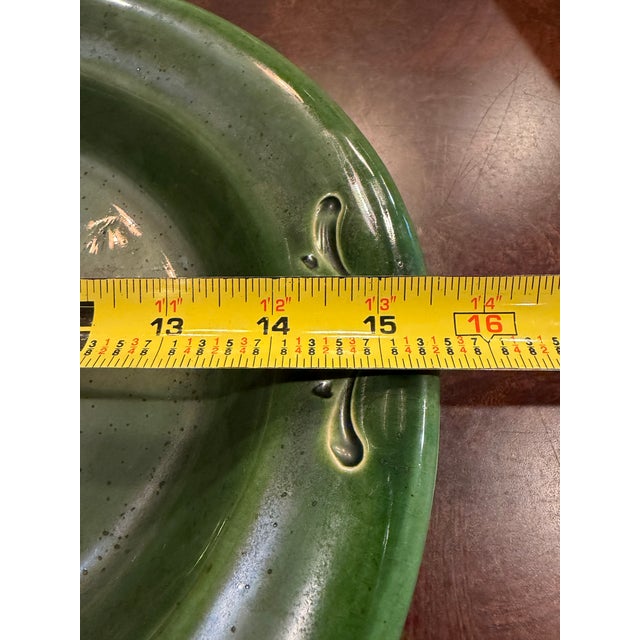 1960s Vintage Large Green Platter Majolica Style With Embossed Fish Jumping for Hook For Sale - Image 5 of 11