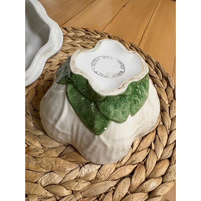 Ceramic Vintage Vietri Handmade Italian White Pumpkin Covered Bowl With Lid For Sale - Image 7 of 9