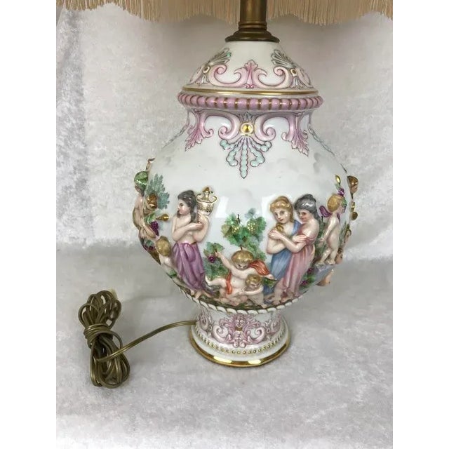 Italian Capodimonte Porcelain Lamp • Sculpted Mythological Figures • Victorian‑Style Shade For Sale In Phoenix - Image 6 of 12