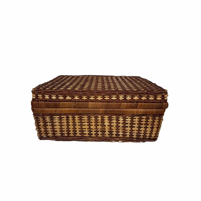 Vintage suitcase style picnic or storage basket. Nice size for linens, picnic supplies, etc. Displays well but not limited...