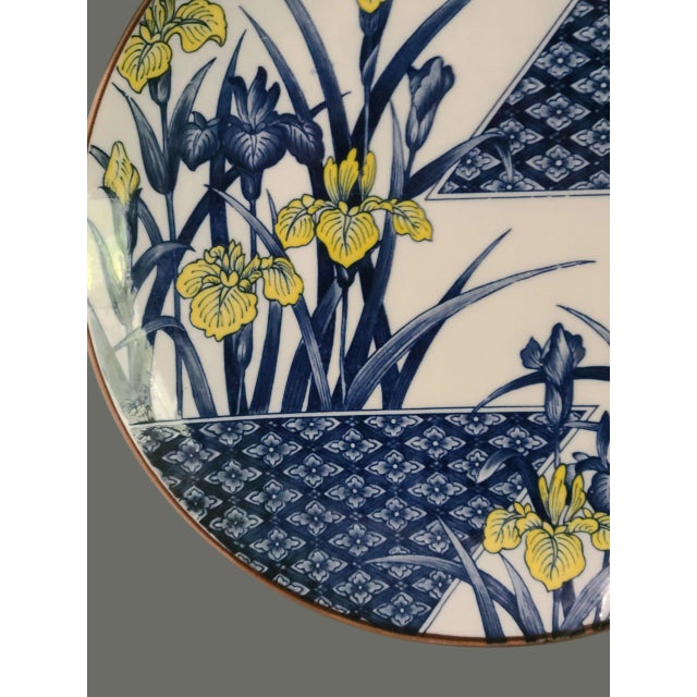 Vintage Japanese Porcelain Painted Floral Irises Serving Platter For Sale - Image 4 of 9