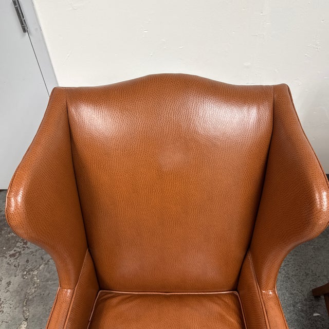 Animal Skin Bespoke Leather Wingback Armchairs, Pair For Sale - Image 7 of 12