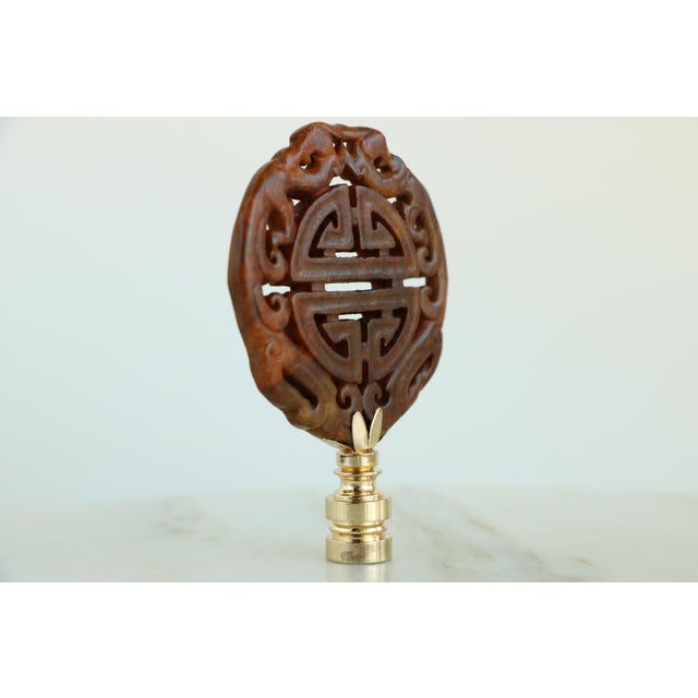 Chinese Longevity Symbol Lamp Finial on Shiny Brass Hardware For Sale In Madison - Image 6 of 6
