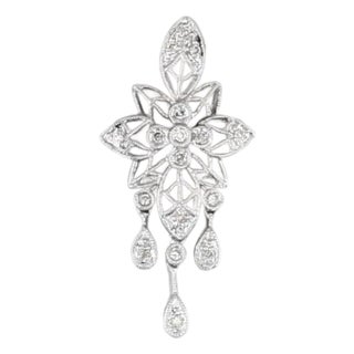 0.12ctw Diamond Filigree Ornate Pendant 18k White Gold Fring Drop For Sale